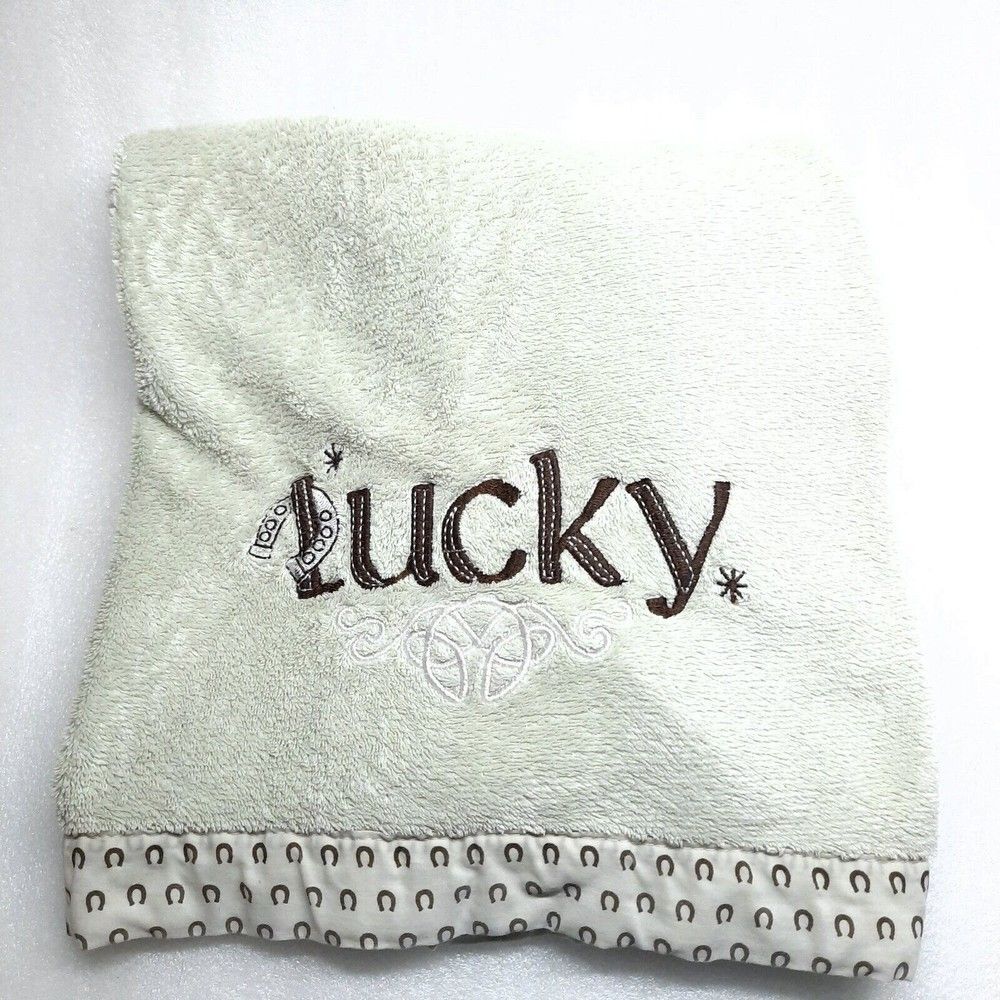 Tiddliwinks LUCKY Baby Blanket green sage horse equestrian Horseshoe Target‎